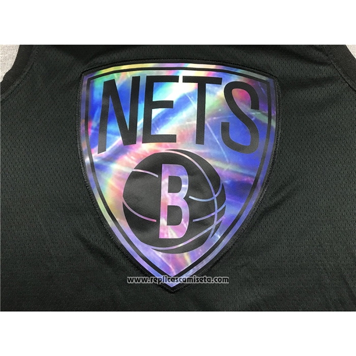 Camiseta Brooklyn Nets Kevin Durant #7 Iridescent Logo Negro